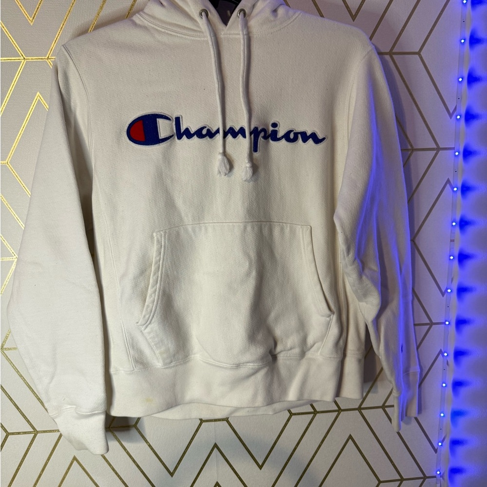 Champion Cream Hoodie with Logo
